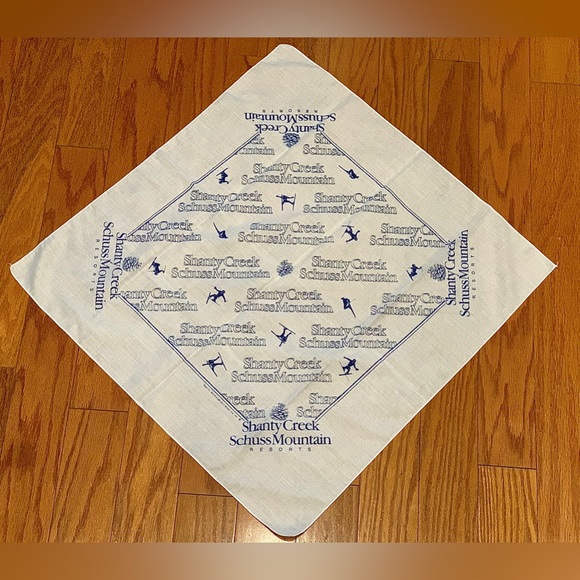 Vintage 1980s SCHUSS MOUNTAIN SHANTY CREEK Michigan Ski Resort Bandanna - Picture 11 of 11
